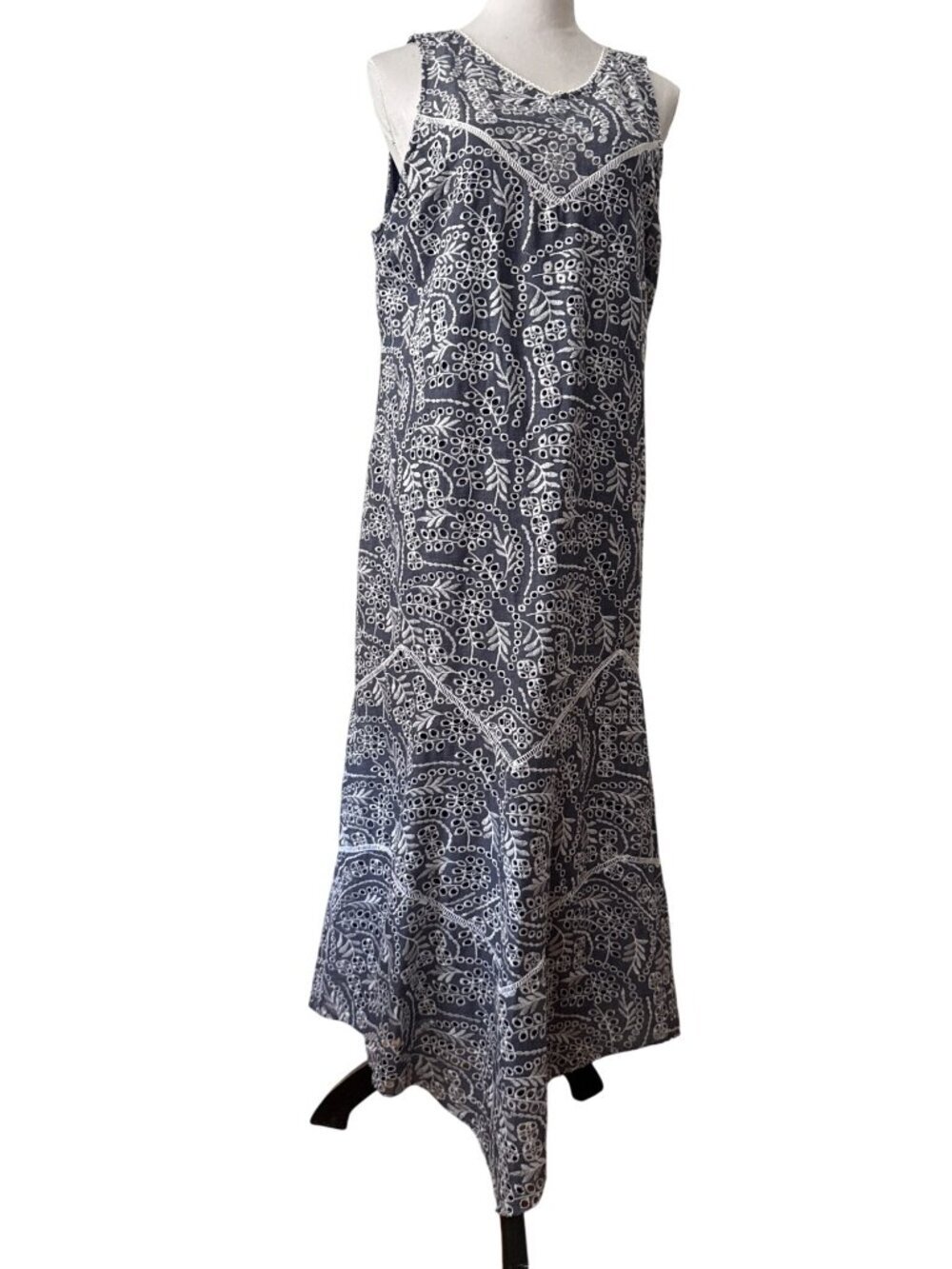 Sundance Marceline Navy and White Embroidered Eyelet Maxi Dress XL NEW